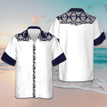 Ornamental Skull Seamless Pattern Hawaiian Shirt Beach Button Up Shirts For Men