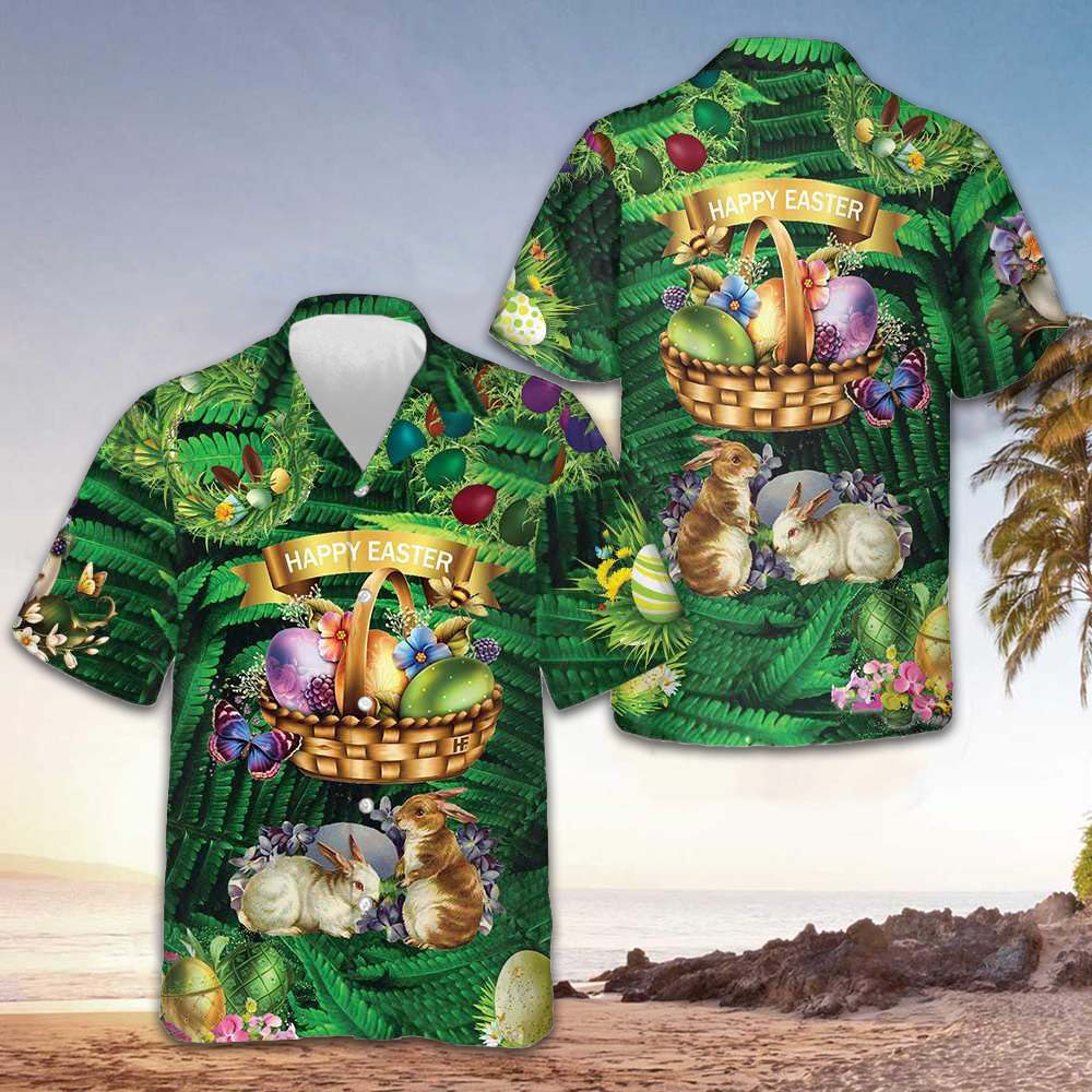 Happy Easter Hawaiian Shirt Easter Egg And Bunny Button Up Shirt For Men