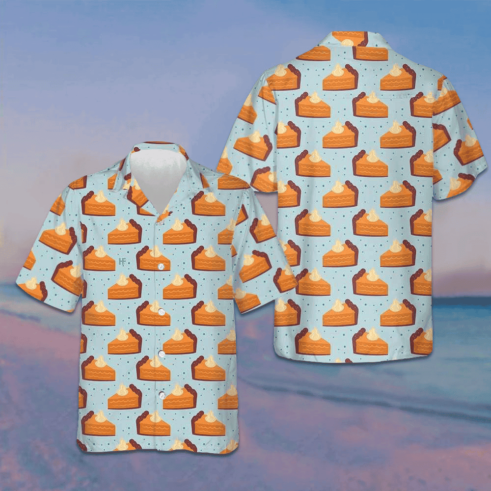Thanksgiving Pumpkin Pie On Light Blue Hawaiian Shirt Funny Thanksgiving Button Up Shirt Men