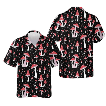 Beautiful Mushroom Hawaiian Shirt Black Button Down Shirt Gifts For Summer