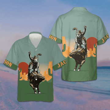 Custom Texas Sunset Cactus Longhorn Hawaiian Shirt Mens Beach Button Up Shirts Gifts For Texans