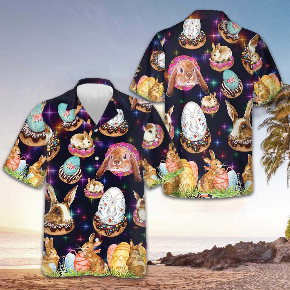 Bunnies In Galaxy Hawaiian Shirt Cute Adorable Easter Bunny Shirt Gifts For Men