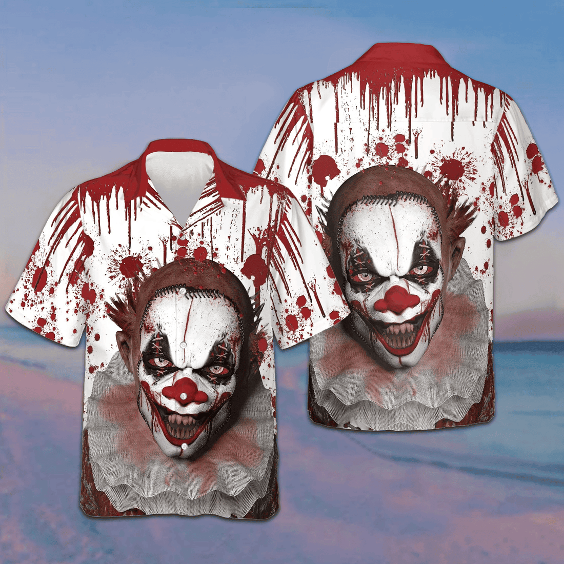 Scary Halloween Clown Faces Hawaiian Shirt Horror Button Up Shirts Gifts For Halloween