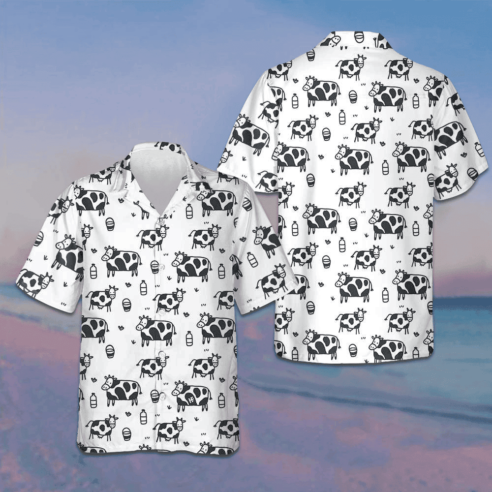 Cartoon Cow Hawaiian Shirt Funny Cow Button Down Beach Shirts Gifts For Uncle