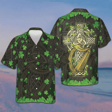 The Celtic Cross Harp Irish Proud Hawaiian Shirt Button Up Summer Shirts For Men