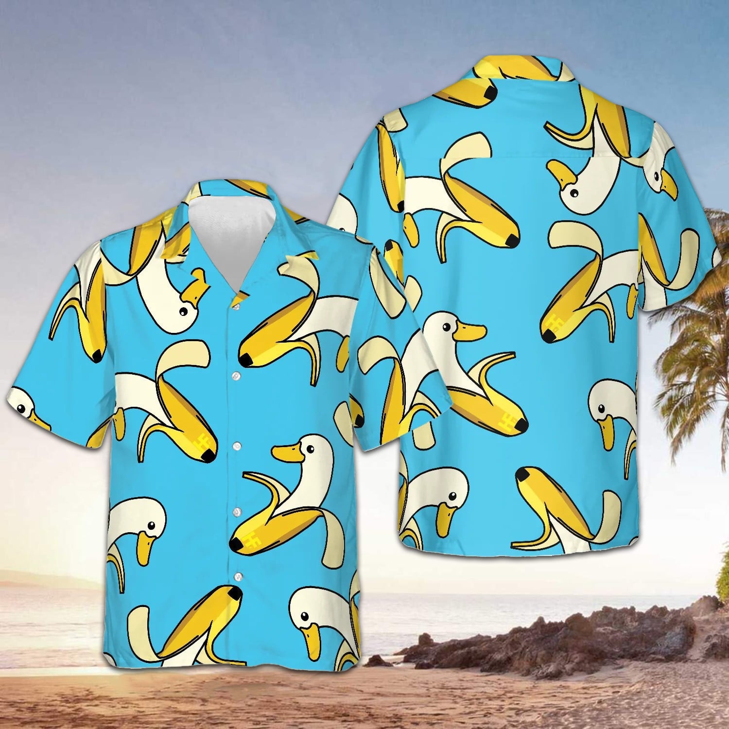 Banana Duck Hawaiian Shirt Funny Cute Mens Button Up Shirts Summer Gifts For Nephew