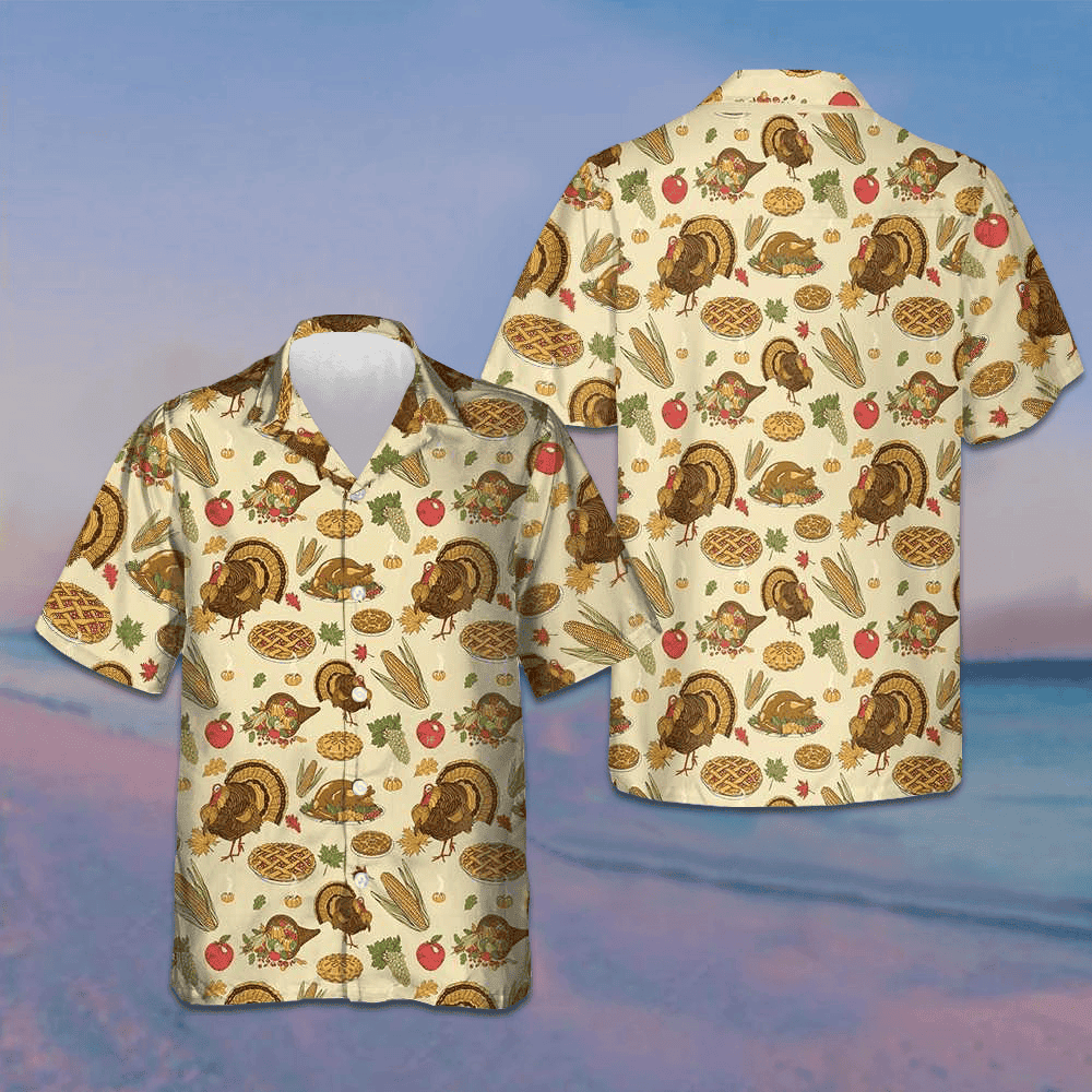 Thanksgiving Pattern Hawaiian Shirt Men's Button Down Shirts Gifts For Thanksgiving