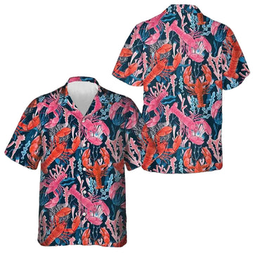 Lobster With Seaweed Pattern Hawaiian Shirt Vacation Button Up Shirt Gifts For Lobster Lovers