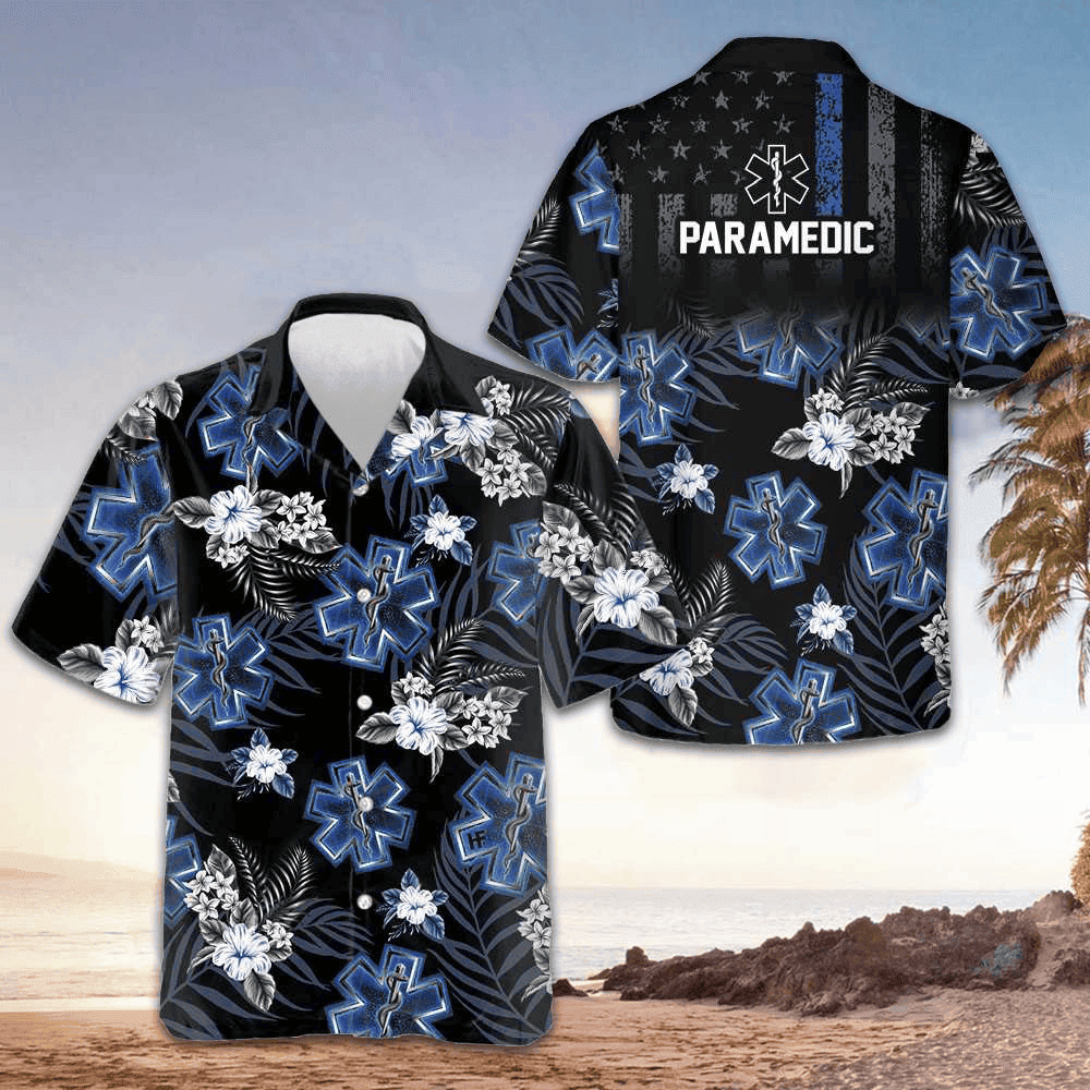 Paramedic The Blue Hawaiian Shirt Mens Tropical Button Down Shirts Paramedic Gift Ideas