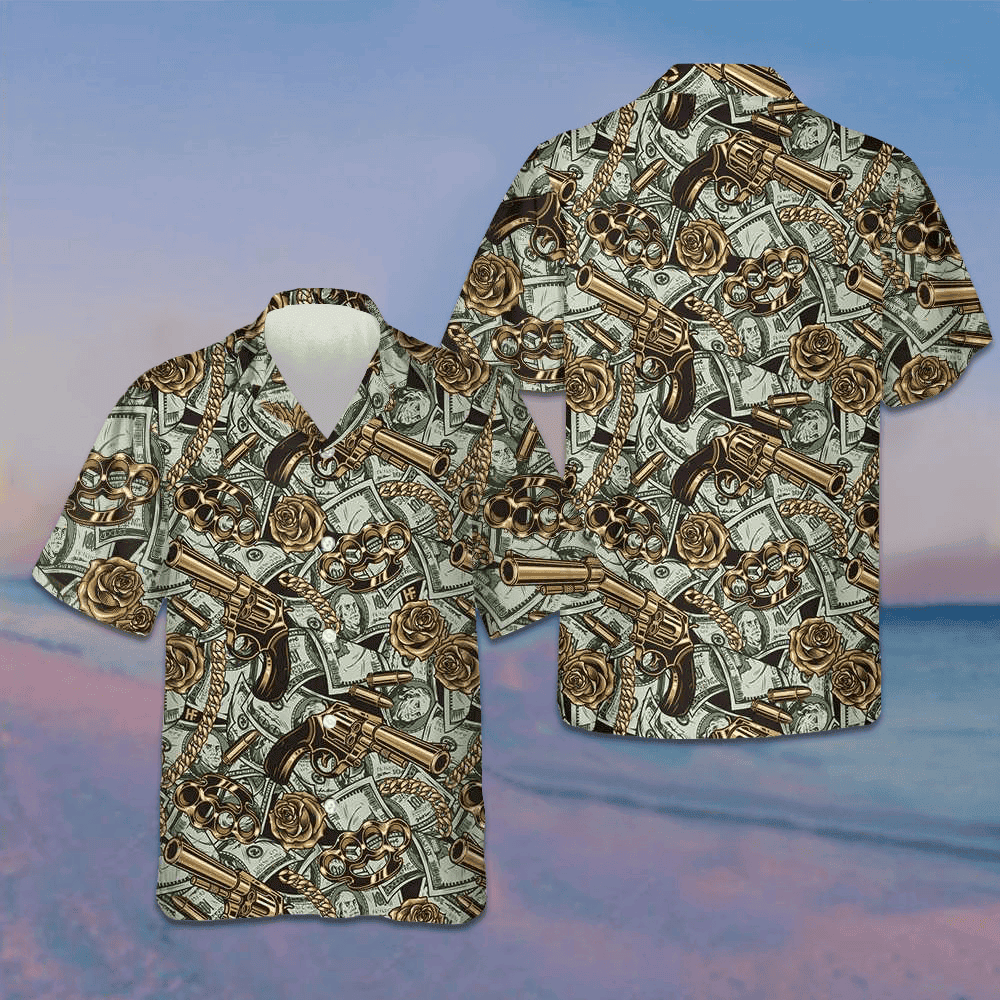 Gangster And Money Vintage Seamless Pattern Hawaiian Shirt Summer Button Up Shirts Mens