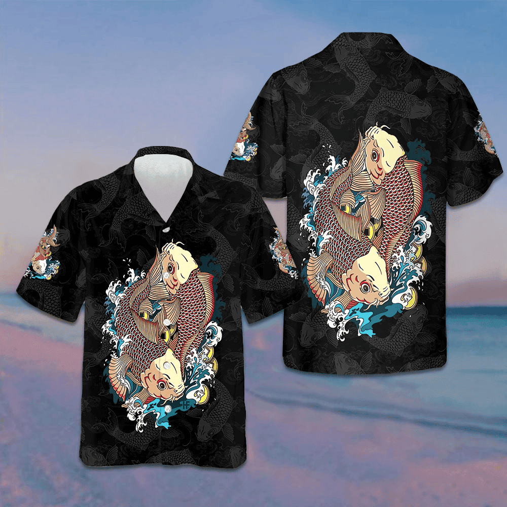 Japanese Carp Koi Gold Fishes Hawaiian Shirt Button Up Summer Shirts For Men