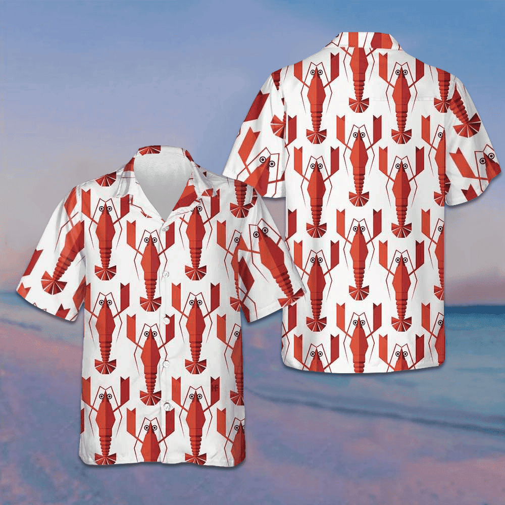 Geometric Lobster Pattern Hawaiian Shirt Summer Button Up Gifts For Lobster Lovers