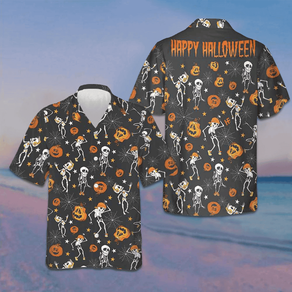 Dancing Skeletons Happy Halloween Hawaiian Shirt Horror Button Up Shirts Gifts For Friends