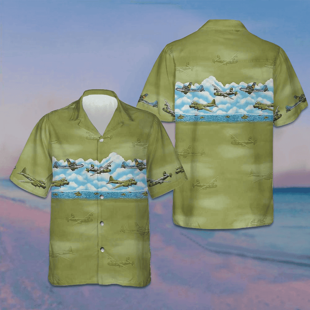 Aircraft Pattern Hawaiian Shirt Military Aircraft Aviation Shirt Gift For Men