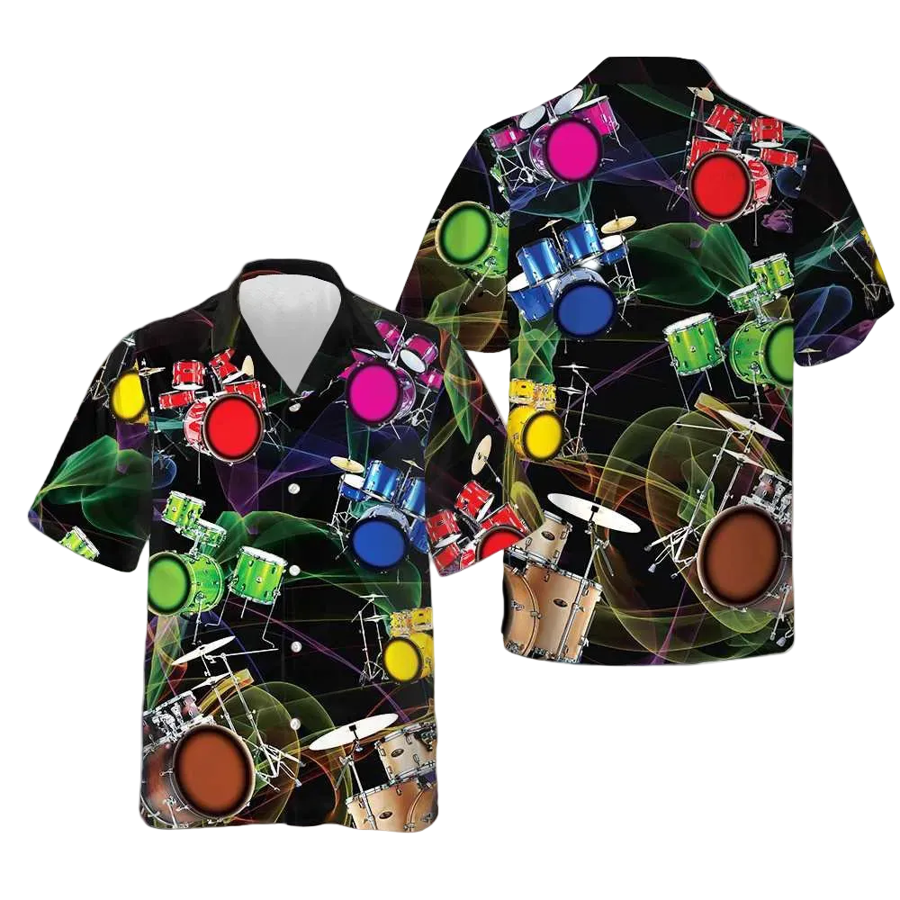Colorful Drum Tropical Hawaiian Shirt Beach Button Up Gifts For Drummers