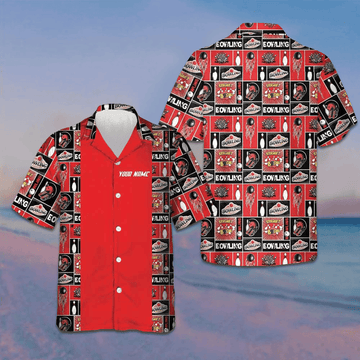 Custom Red Bowling Hawaiian Shirt Bowling Players Button Up Shirt Men Gifts For Summer