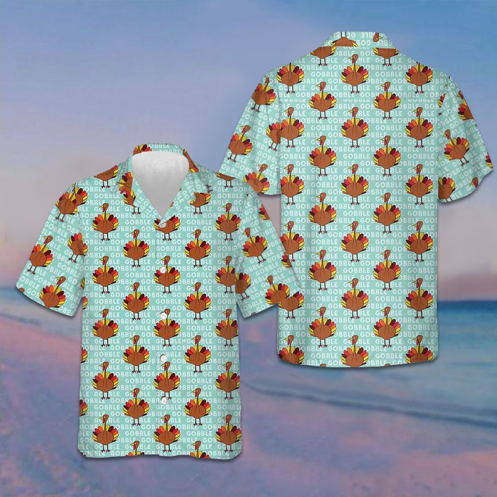 Gobble Thanksgiving Turkey Hawaiian Shirt Mens Short Sleeve Button Up Thanksgiving Ideas
