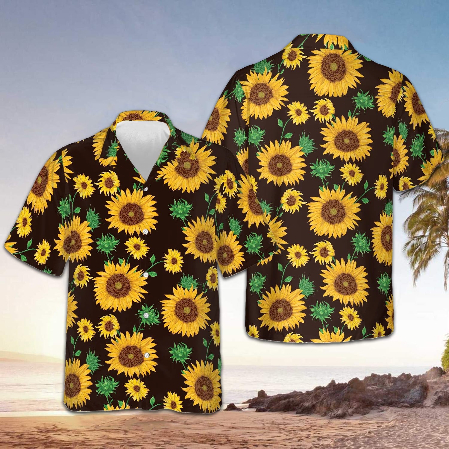 Suower Pattern Hawaiian Shirt Mens Beach Button Up Shirts Gifts For Family