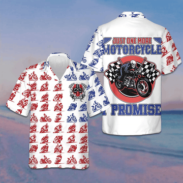 Custom American Skull Motorcycle Hawaiian Shirt Just One More Motorcycle I Promise