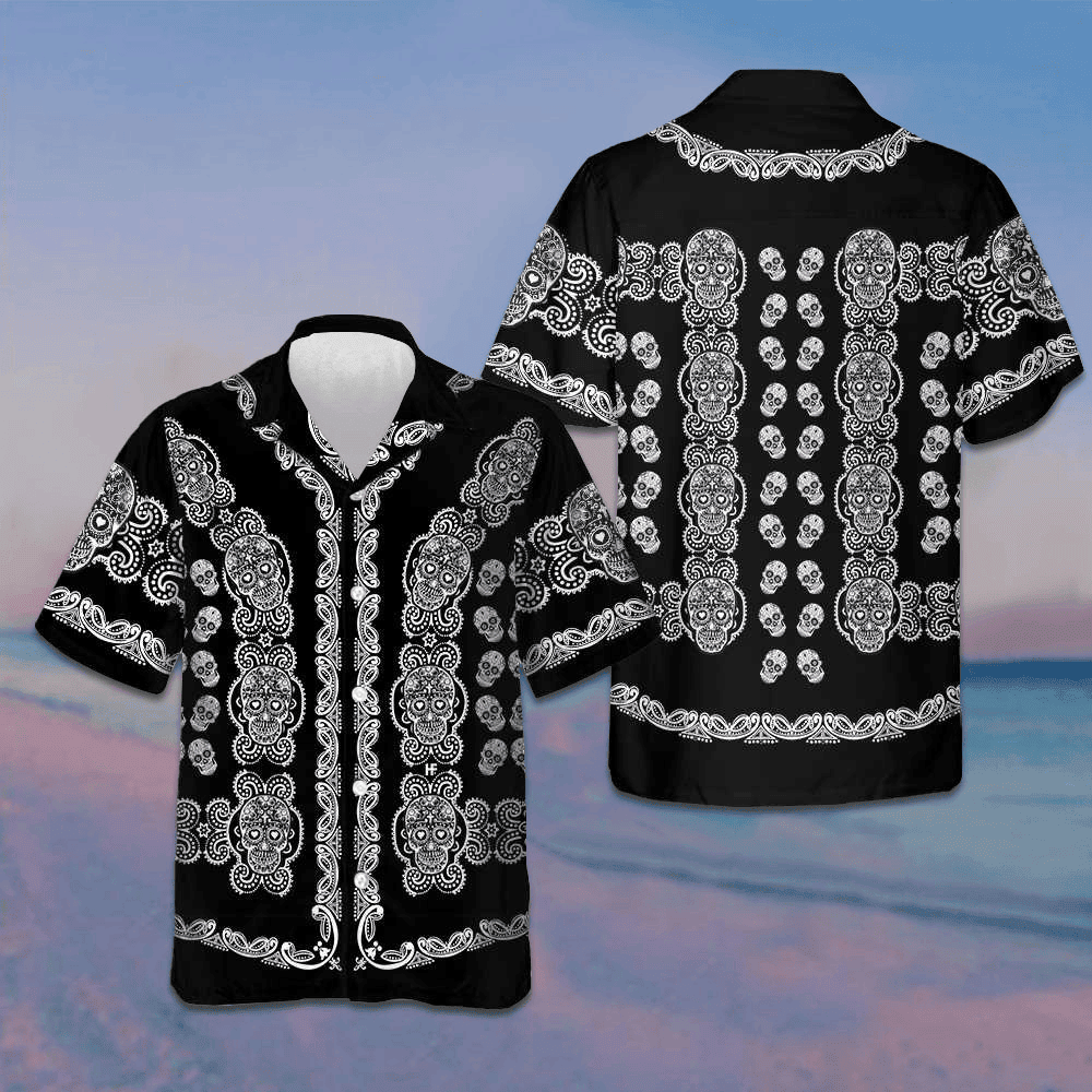 Black And White Sugar Skull Calavera Hawaiian Shirt Day Of The Dead Mexican Skull Shirt Men