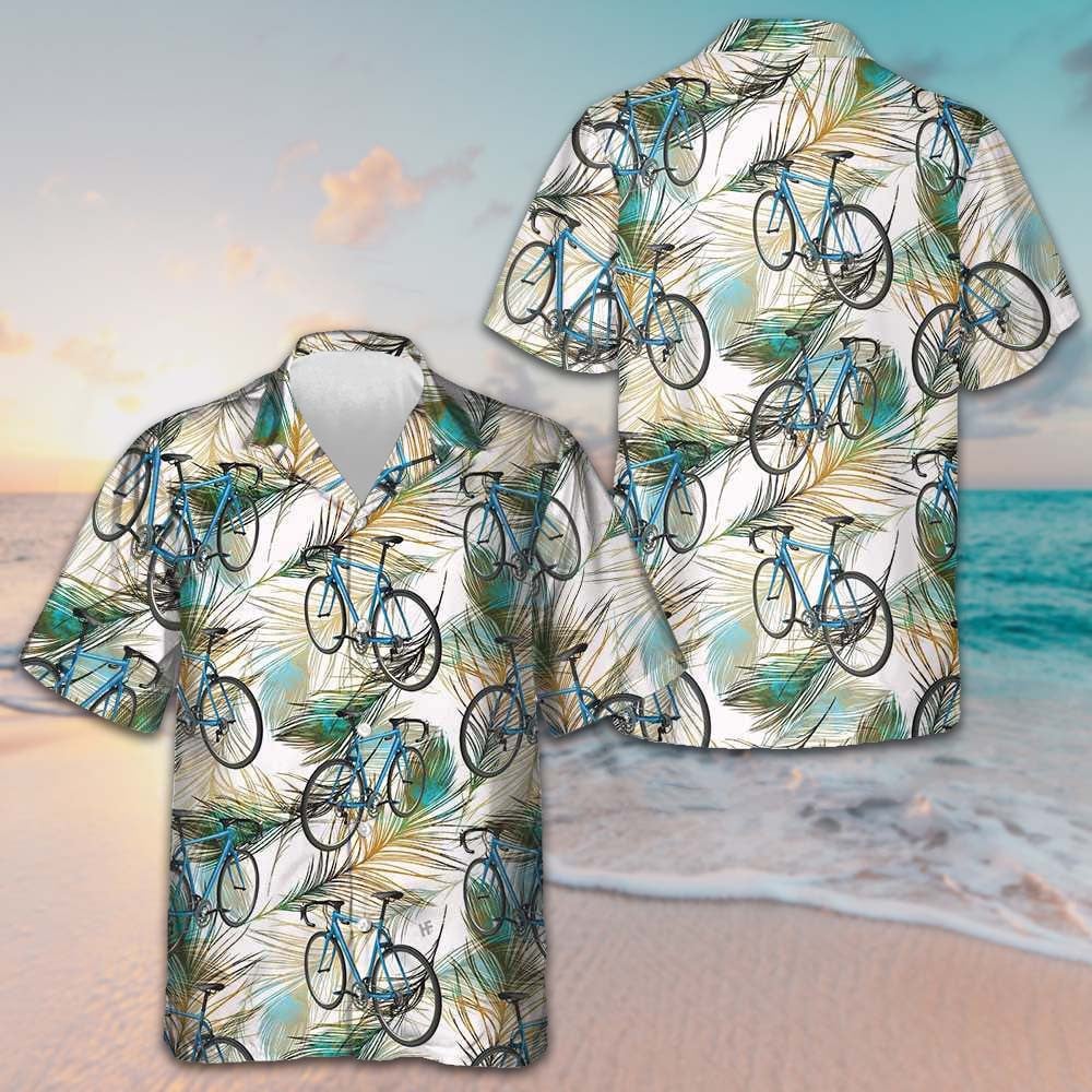 Bicycle And Feather Hawaiian Shirt Mens Beach Button Up Best Gift For Bikers
