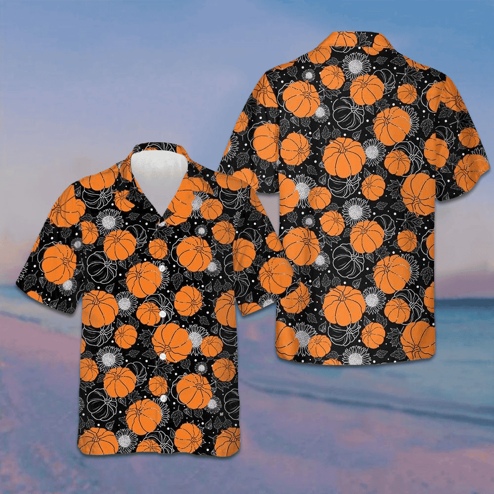 Thanksgiving Pumpkins And Suowers Seamless Pattern Hawaiian Shirt Gifts For Thanksgiving