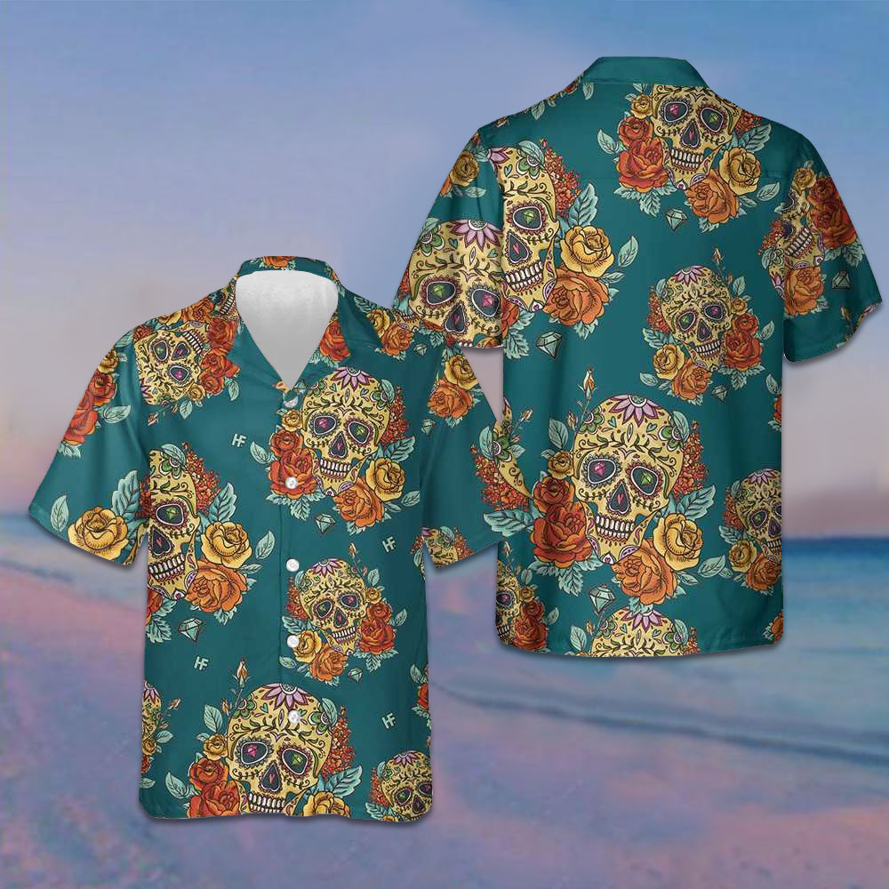 Roses Sugar Skulls Hawaiian Shirt Mexican Skull Shirt Day Of The Dead Gifts