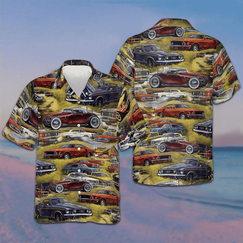 Retro Cars Hawaiian Shirt Mens Summer Button Down Shirts Gifts For Car Lovers