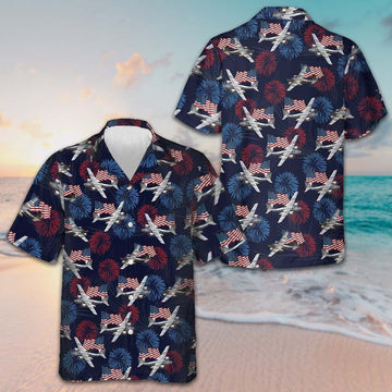Invader Aircraft Hawaiian Shirt American Flag And Firework Airplane Shirt Gift For Men