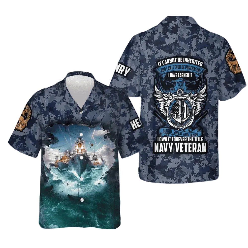 Custom I Own It Forever The Title Navy Veteran Hawaiian Shirt Proud Veteran USN Camo Shirt