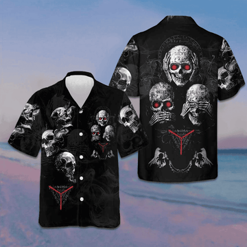 Idgaf Skull Hawaiian Shirt Gothic Skull Horror Button Up Gifts For Halloween