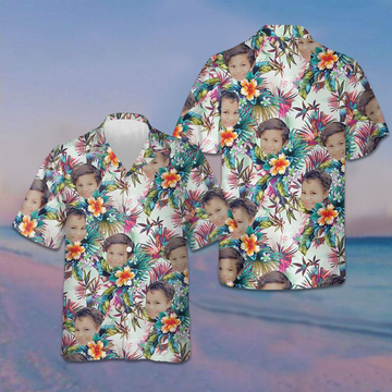 Custom Face With Tropical Flowers Hawaiian Shirt Summer Button Down Shirts Gifts For Family
