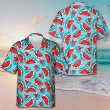 Juicy Watermelon Seamless Pattern Hawaiian Shirt Tropical Button Up Shirt Gifts For Male