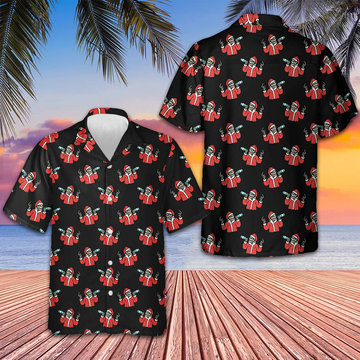 Skeleton Drinking In Santa Costume Hawaiian Shirt Funny Santa Claus Xmas Shirt Gifts For Him