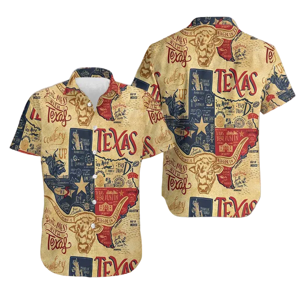 Don't Mess With Texas Longhorns Hawaiian Shirt Old Vintage State Of Texas Shirt For Men's