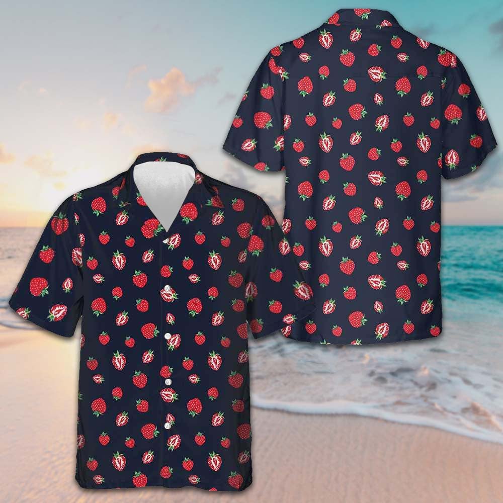 Strawberry Slice Hawaiian Shirt Mens Beach Button Up Gifts For Strawberry Lovers