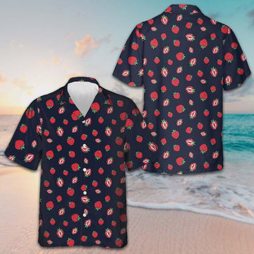 Strawberry Slice Hawaiian Shirt Mens Beach Button Up Gifts For Strawberry Lovers