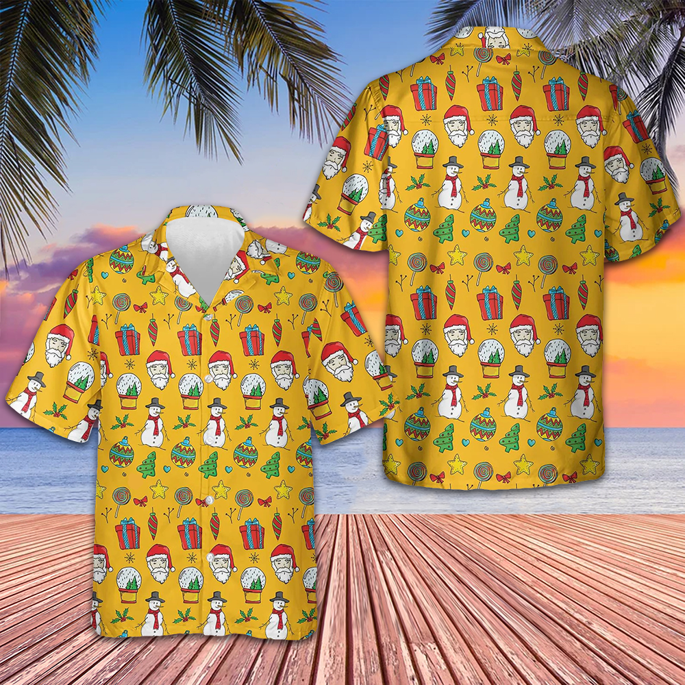 I Love Christmas Hawaiian Shirt Merry Christmas Yellow Button Up Shirt Gifts For Him