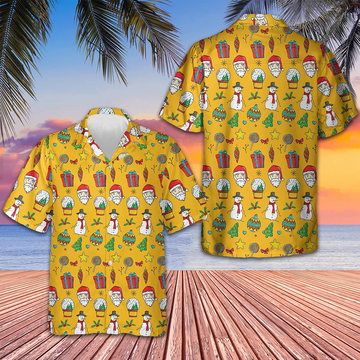 I Love Christmas Hawaiian Shirt Merry Christmas Yellow Button Up Shirt Gifts For Him