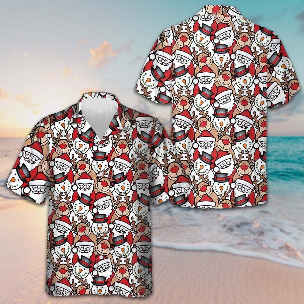 Santa Reindeer And Snowman Hawaiian Shirt Cute Xmas Shirt Gifts For Best Friends