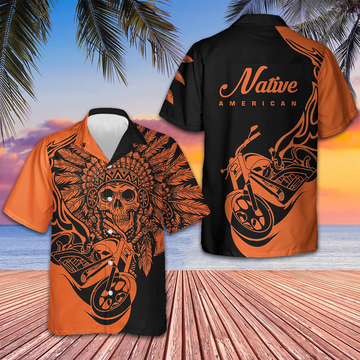 Fire Racing Skull Biker Native American Hawaiian Shirt Motorcycle Lovers Button Down Shirt Men