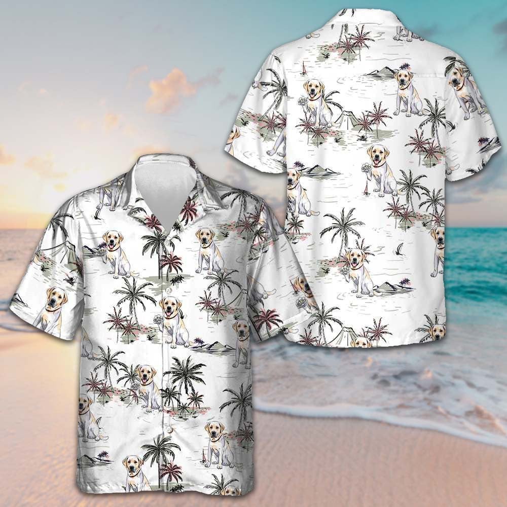Labrador Retriever Tropical Pattern Hawaiian Shirt Men's Vacation Button Up Dog Lovers Gifts