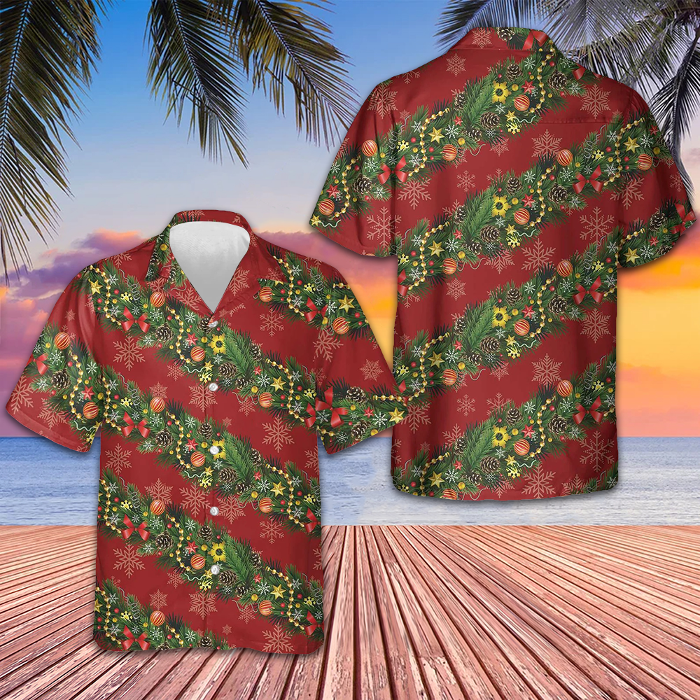 Christmas Pattern With Snowflakes Red Hawaiian Shirt Merry Xmas Short Sleeve Button Up Men