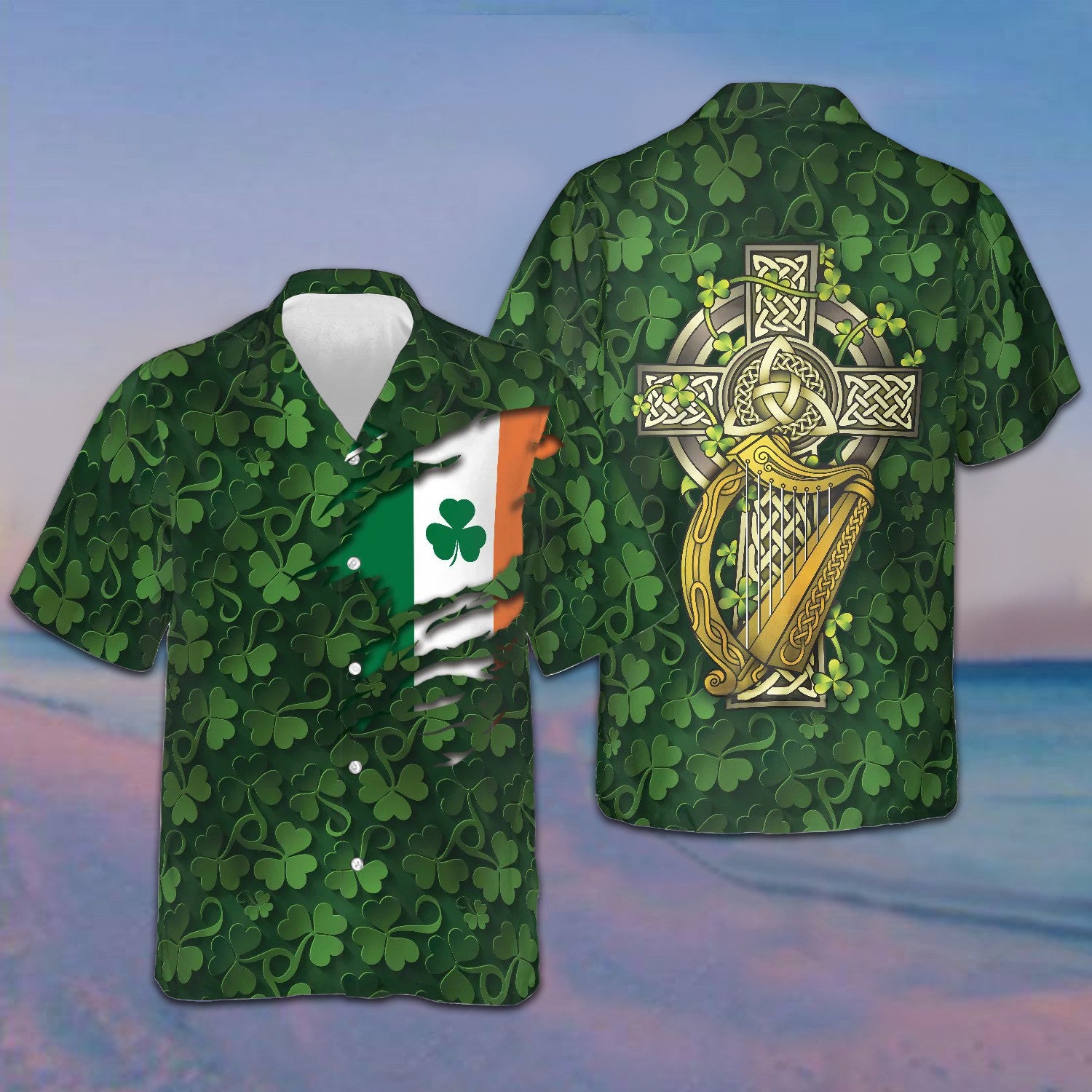 Saint Patrick's Day Ireland Shamrock Hawaiian Shirt Celtic Cross Irish Shirt Gifts For Him