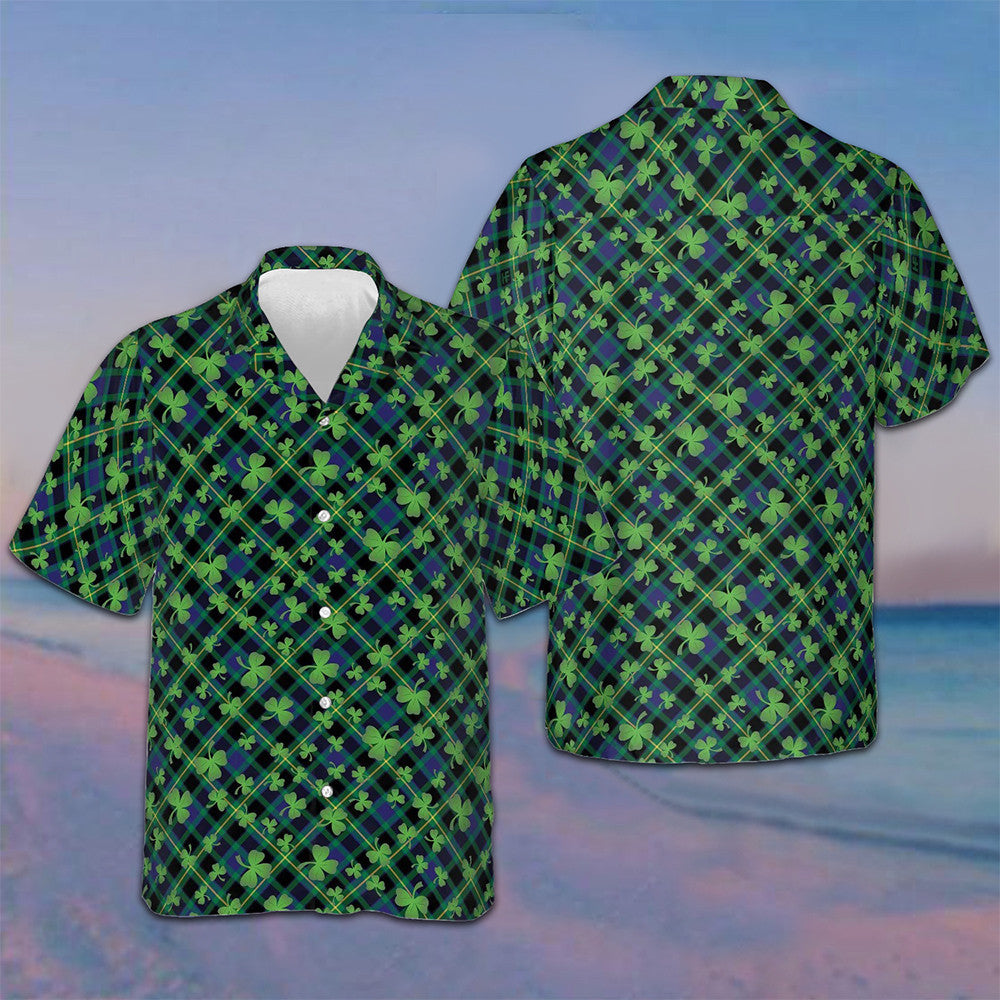 Shamrock Seamless Pattern Hawaiian Shirt St Patricks Day Button Up Shirt Gifts For Irish