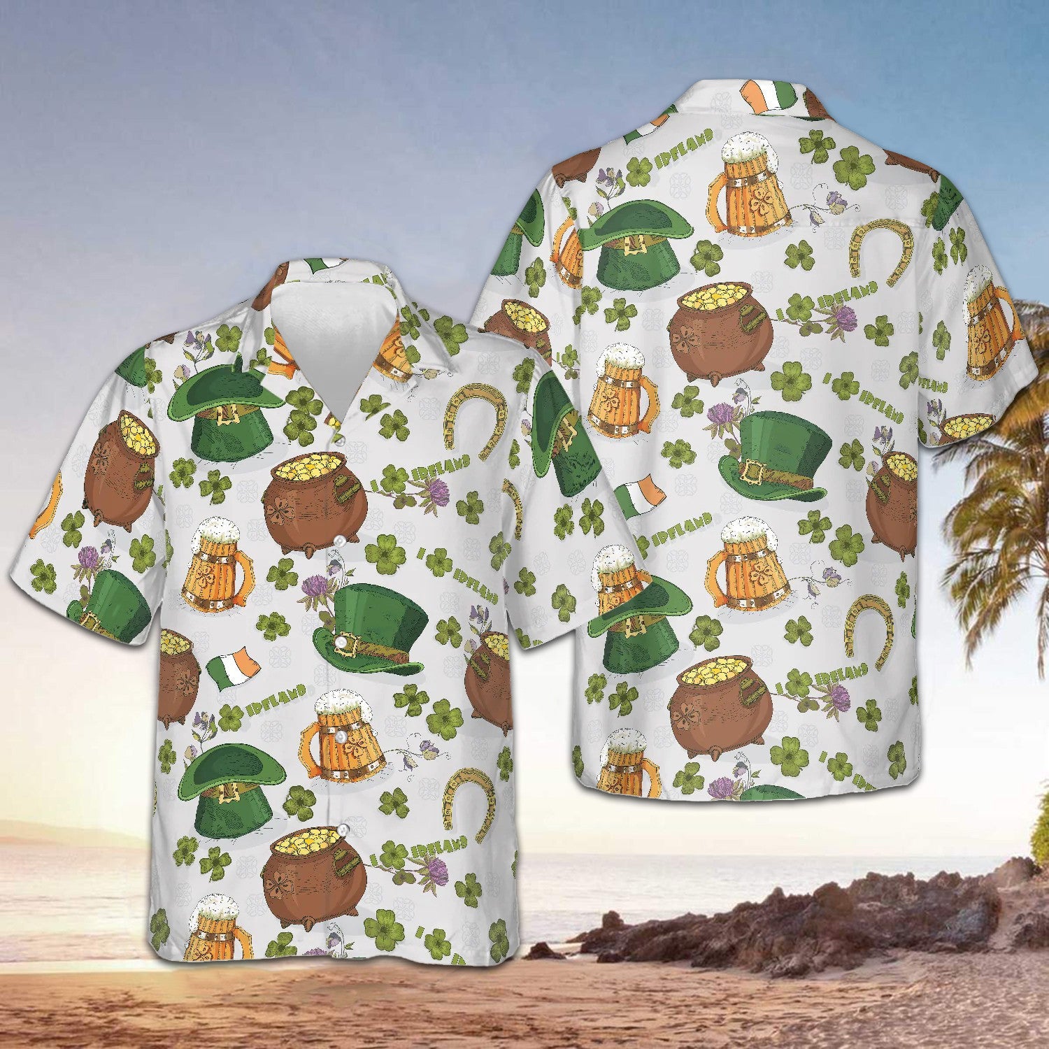 St Patrick's Day Ireland Shamrock Hawaiian Shirt Beer St Patty's Day Button Up Shirt