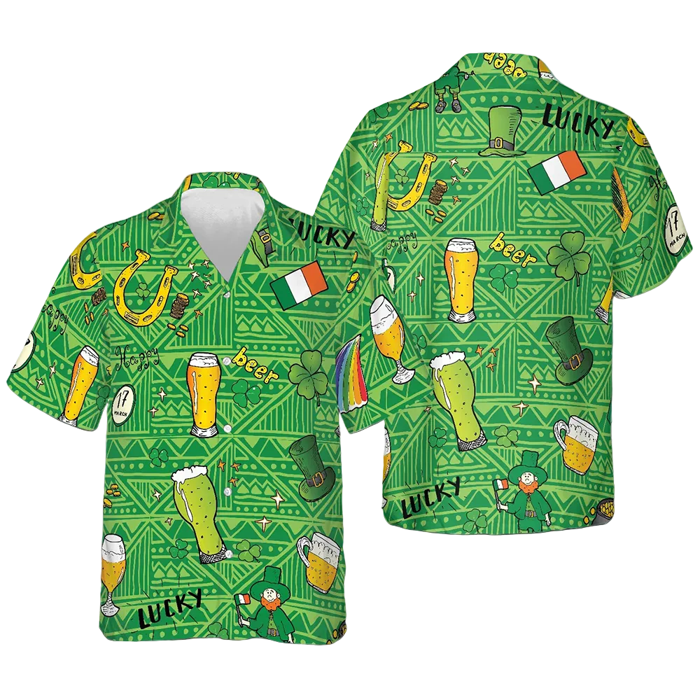 Happy Saint Patrick's Day Ireland Proud Pattern Hawaiian Shirt Button Up Shirt Gifts For Irish