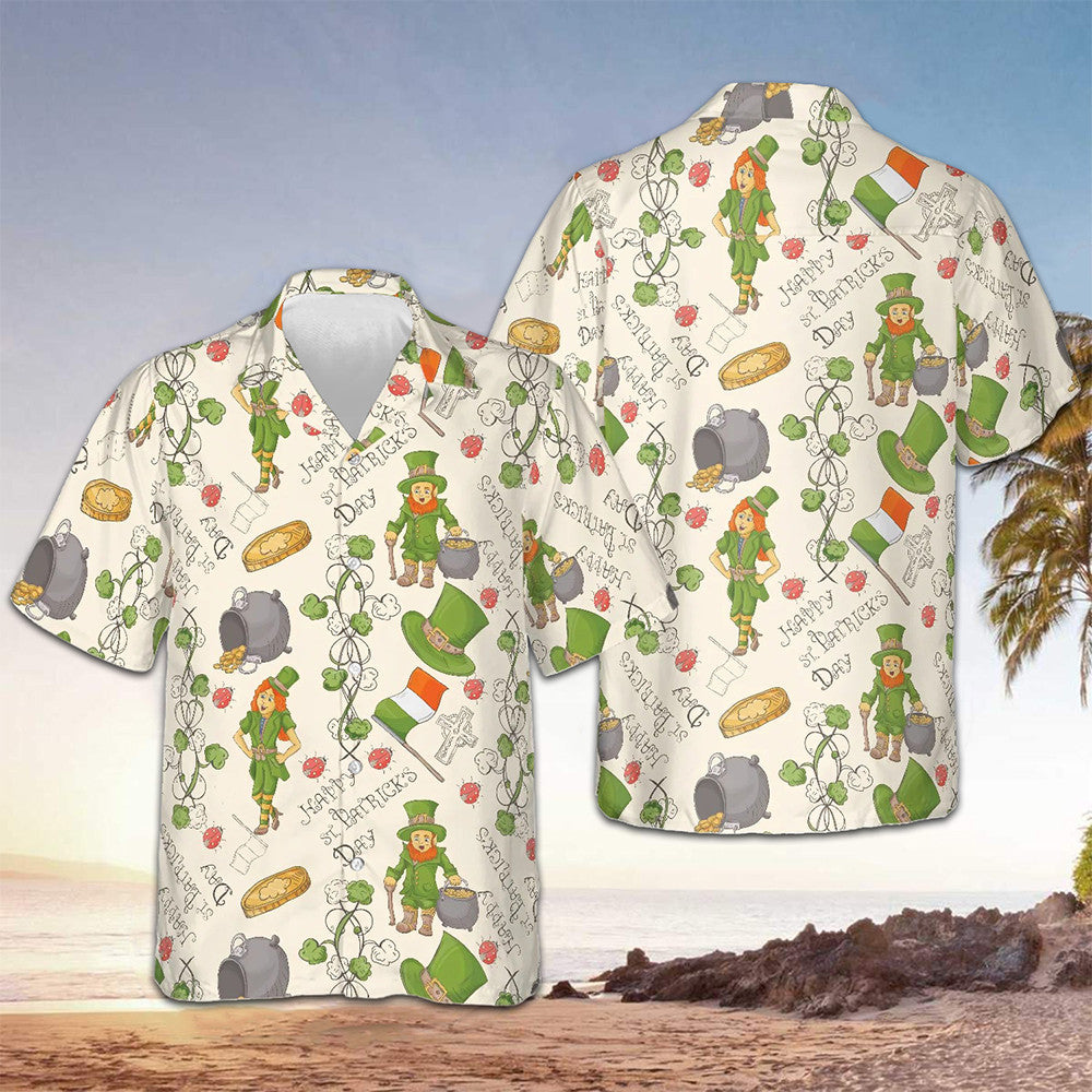 Leprechaun St Patrick's Day Hawaiian Shirt Shamrock Irish St Patricks Day Clothes