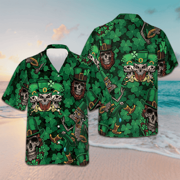 Leprechaun Skull Happy Saint Patrick's Day Hawaiian Shirt Button Down Shirt Gifts For Irish
