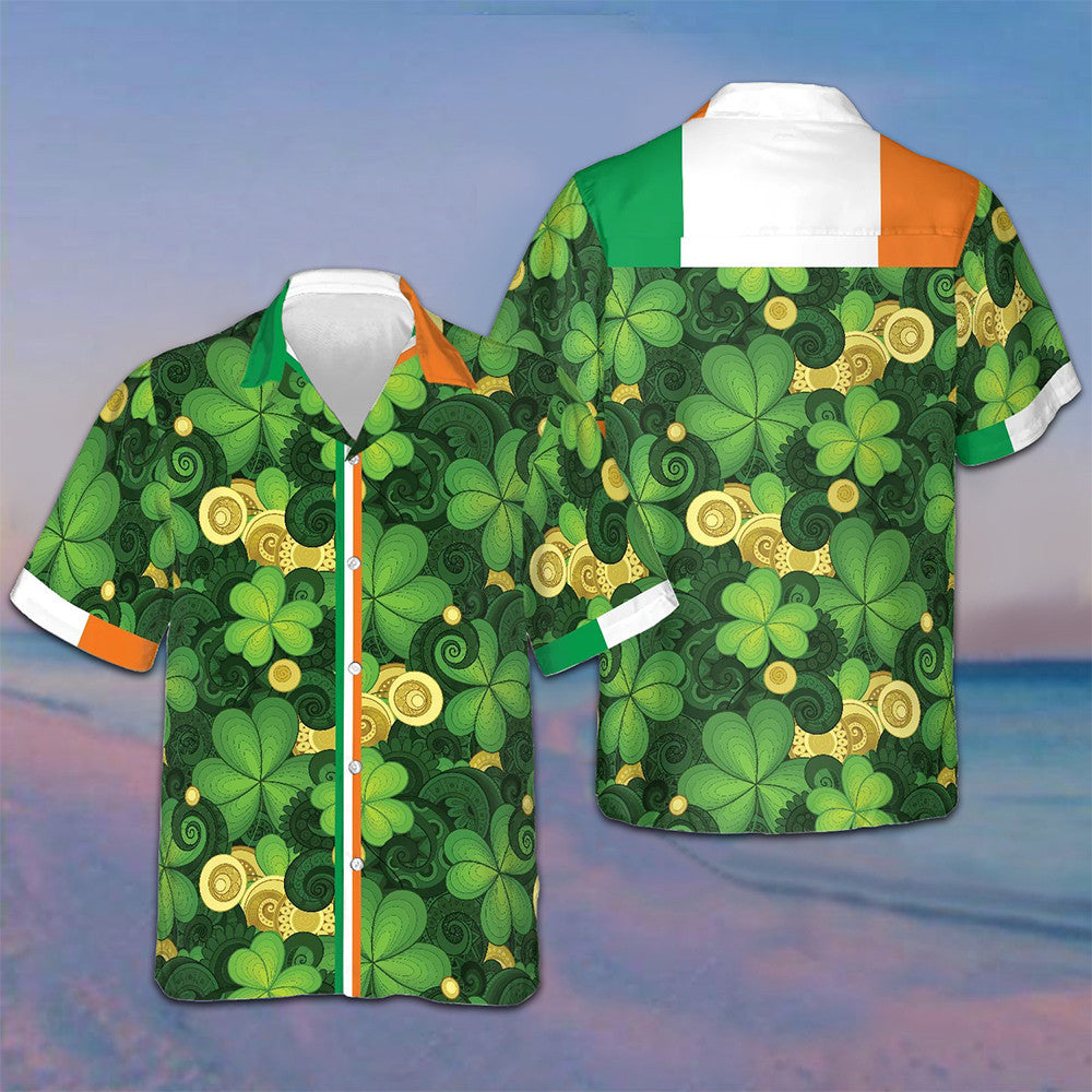 Shamrock And Gold Coins Hawaiian Shirt Saint Patrick's Day Button Up Shirt Gifts For Irish